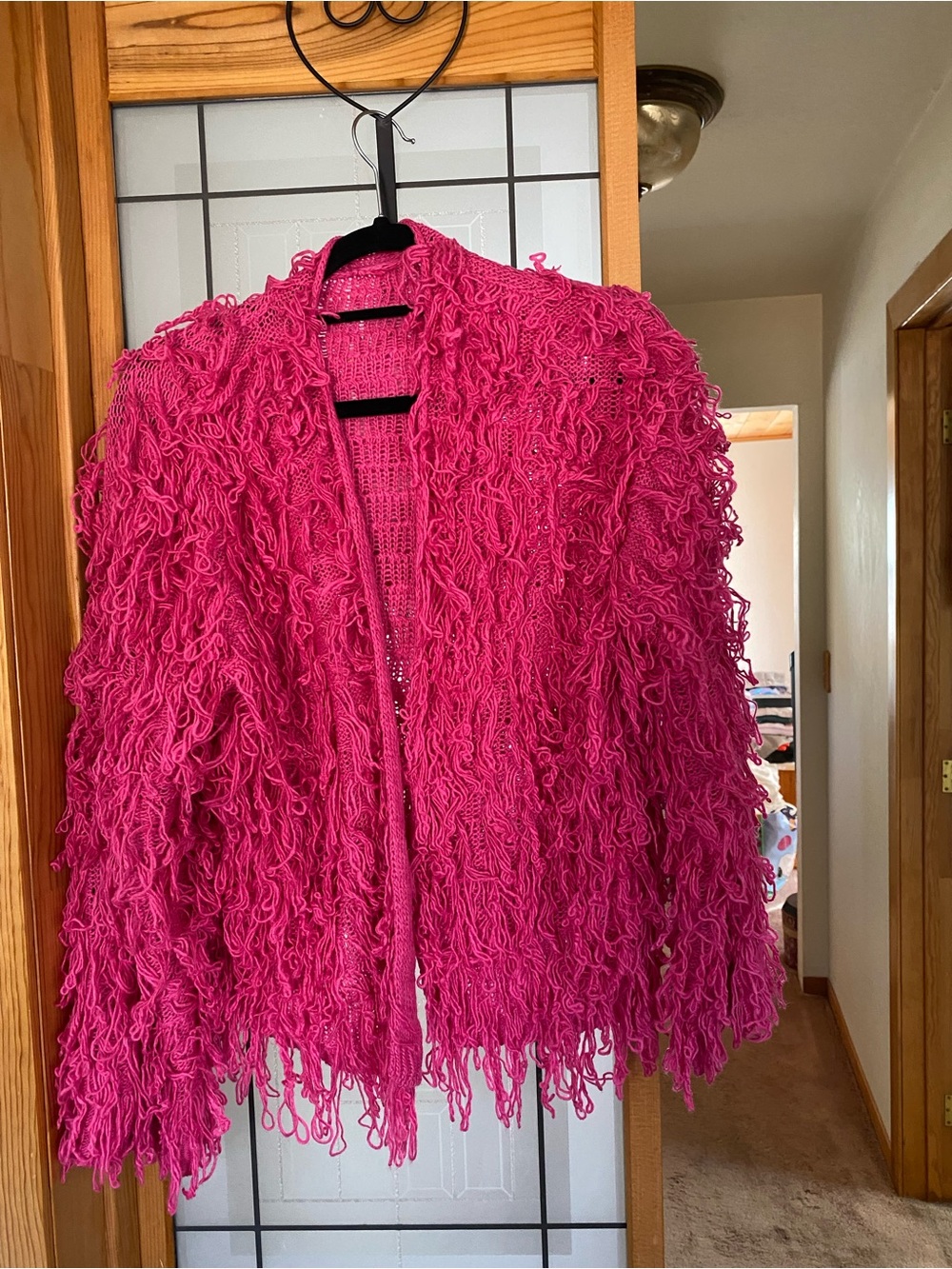 Women's Pink Loop Yarn Fringe Jacket